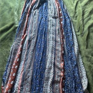 Elegant Blue and Red Patterned Maxi Skirt